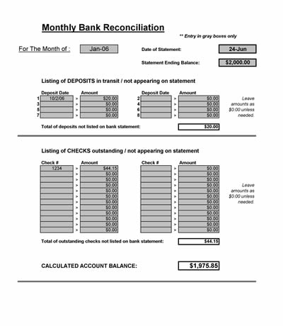 bank reconciliation spreadsheet sample