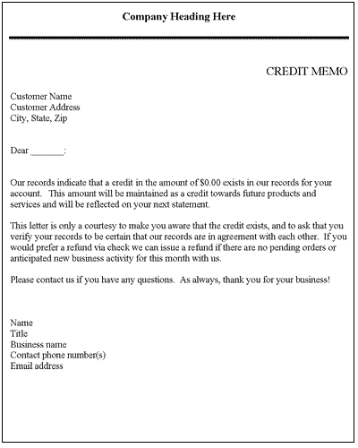 Credit Memo  Credit Letter Template