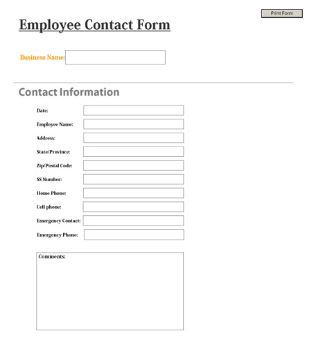 free printable employee contact form