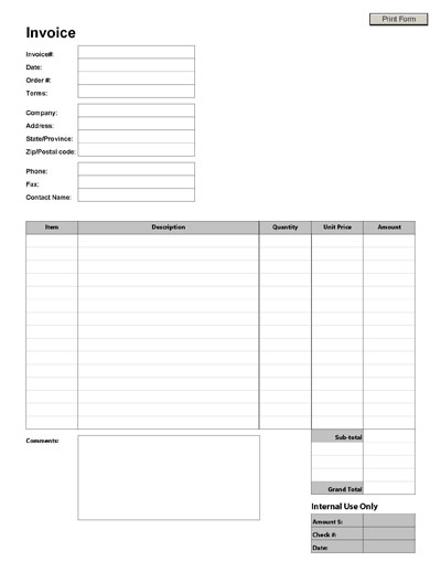 Invoice Form blank for business