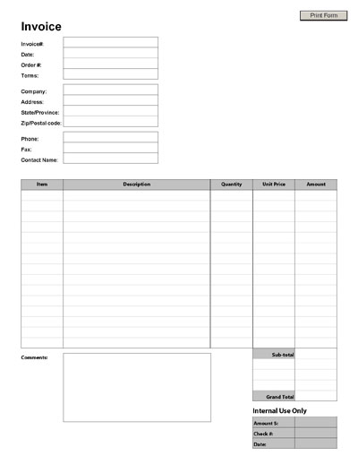 invoice sample free printable form Form Invoice Blank Template