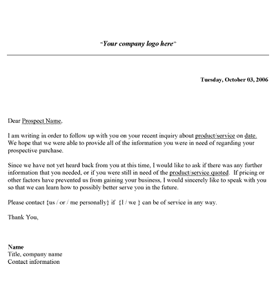 sales follow up letter word template