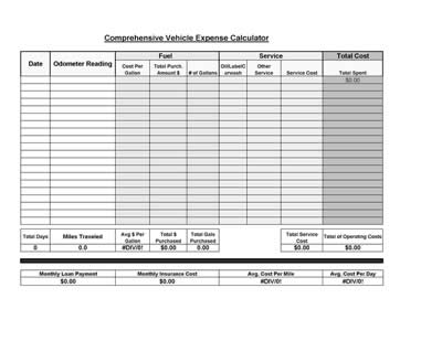 vehicle expense calculator excel spreadsheet file