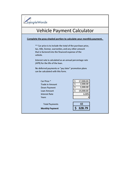 vehicle loan calculator in microsoft excel