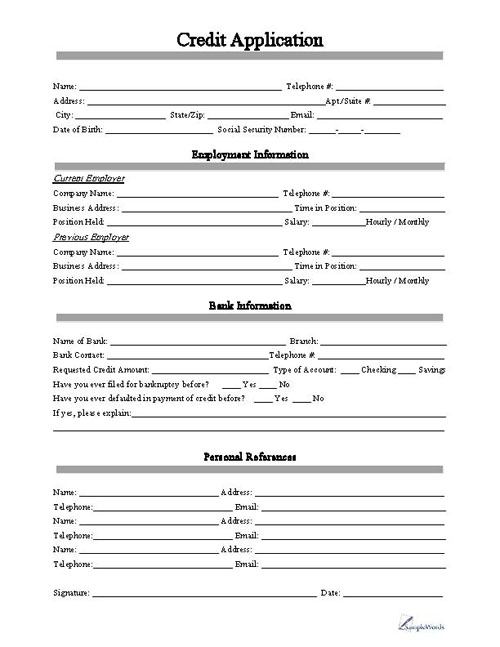 Free Printable Credit Application 