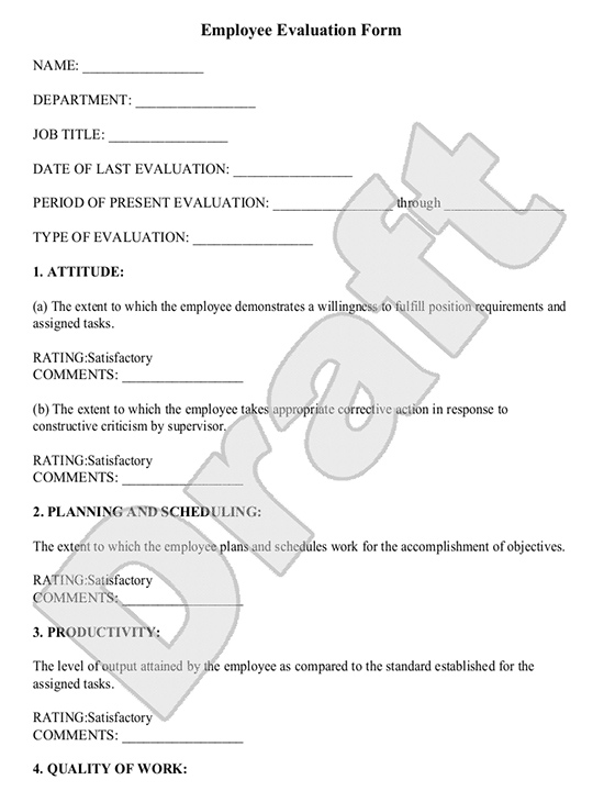 employee evaluation form printable template