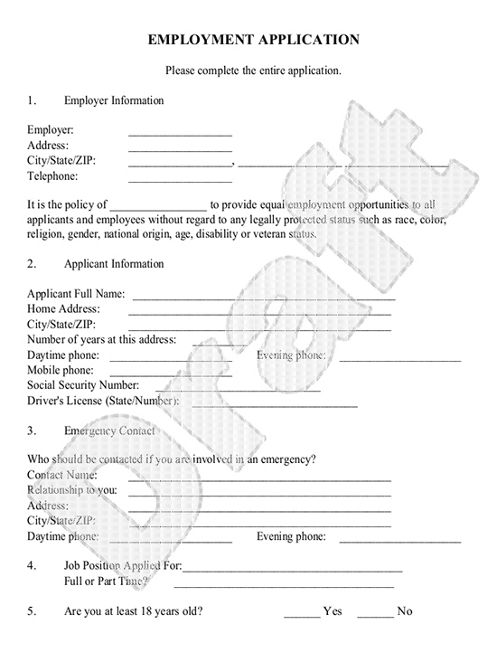 employee application form