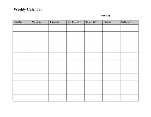 Seminary melon romantisk Free Printable Weekly Calendar Template - Microsoft Word