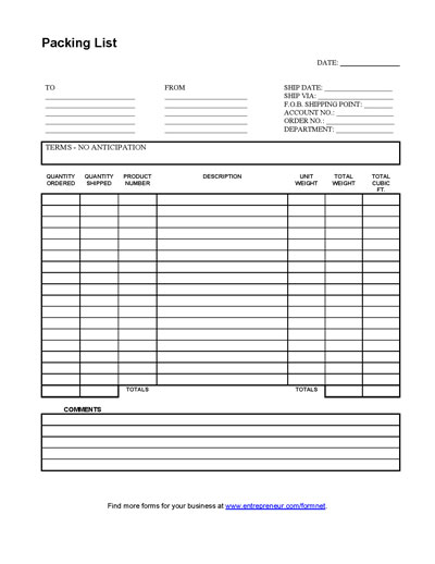 Small General Shipping Forms 