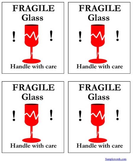 Shipping Label - FRAGILE Glass