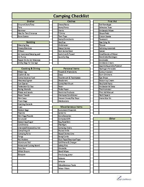 Printable Camping Checklist pdf