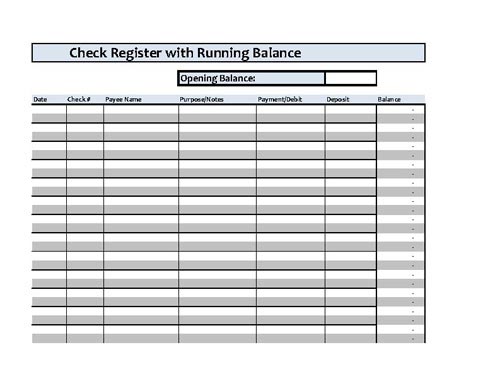 Printable Checkbook Register excel xls