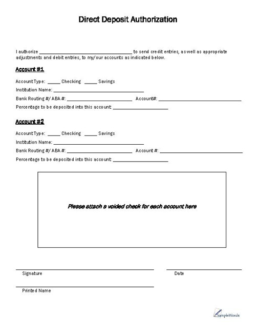 Free Printable Direct Deposit Form