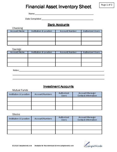 Financial Asset Inventory Sheet pdf 