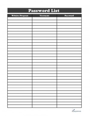 Password List organizers - Download PDF Document