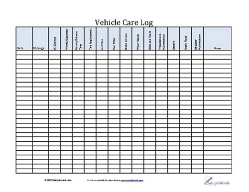 Vehicle Care Log