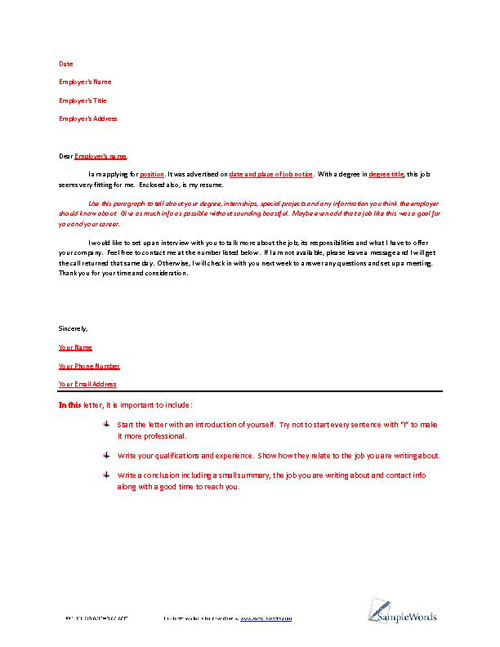 Letter of Application Example