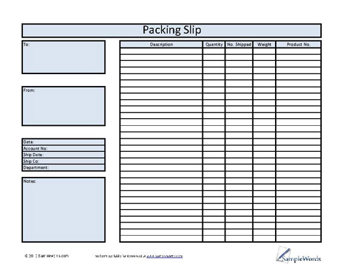 Packing Slip excel and pdf