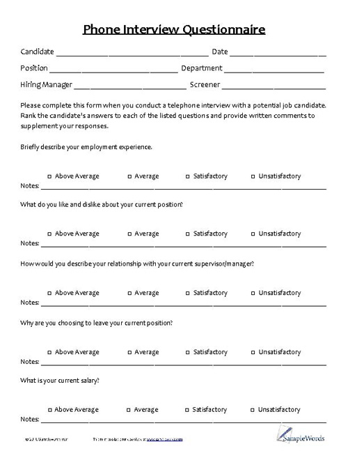 Phone Interview Questionnaire PDF Download File