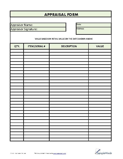 Business Inventory Appraisal Form 