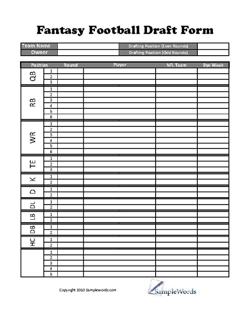 Fantasy Football Draft Chart pdf