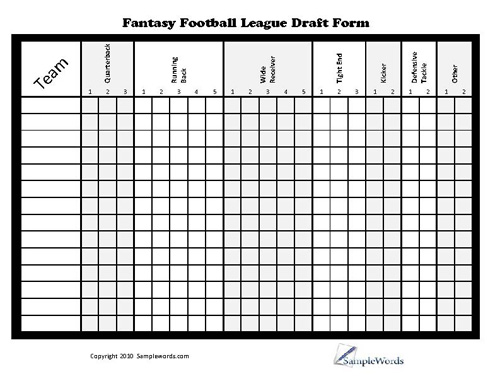 Fantasy Football League Draft Form