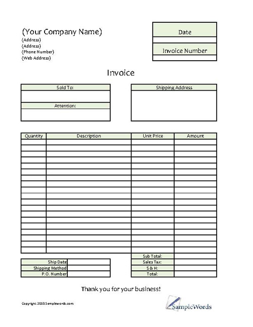 Standard Business Invoice excel