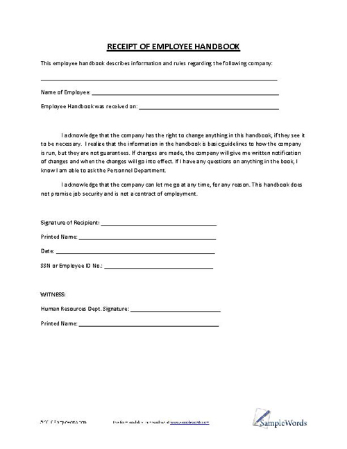 Receipt of Employee Handbook pdf