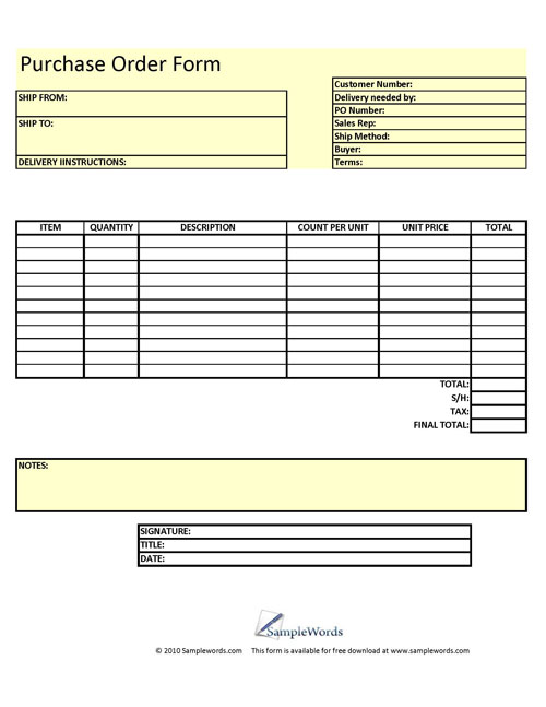Purchase order form pdf