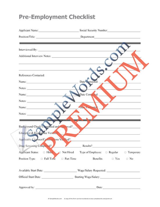 Premium Pre-Employment Checklist