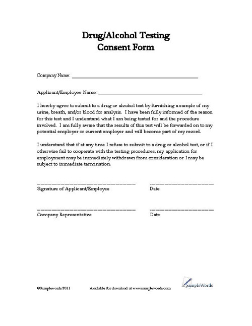 Drug Testing Consent Form Edit And Print PDF Document