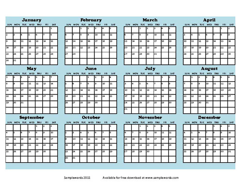 Blank Annual Calendar 