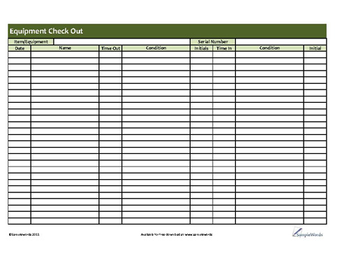 Printable Equipment Check-Out Form pdf