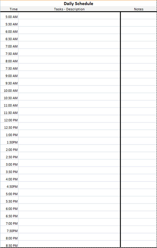 daily schedule template microsoft excel spreadsheet for editing