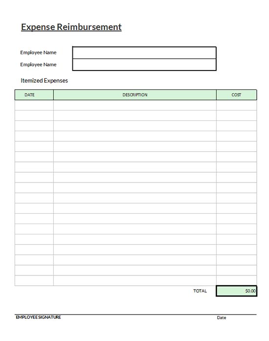 Free Expense Reimbursement Form Template Free Printable Templates