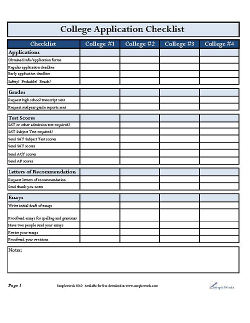 College Application Checklist pdf 