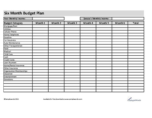 Six Month Budget Plan 