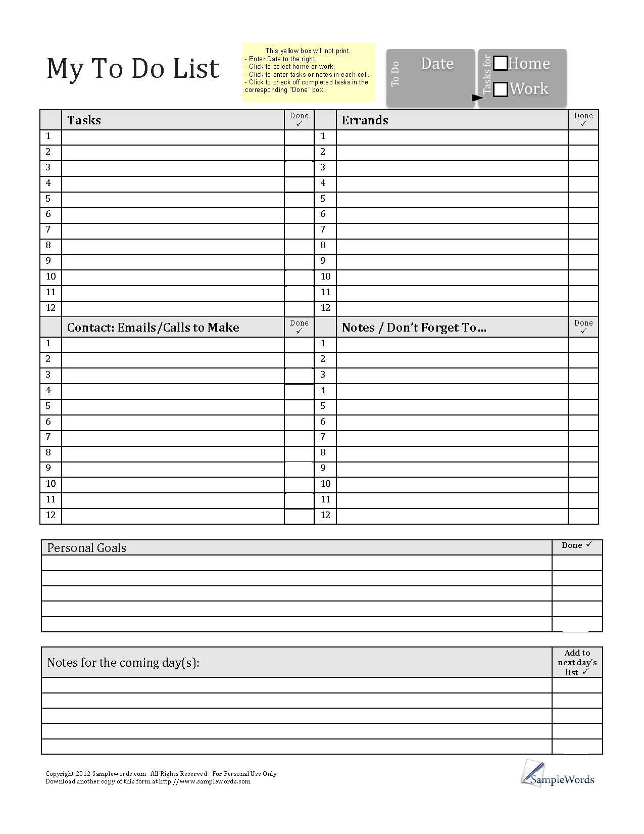 to do list for work task list templates - 6 best free printable do list