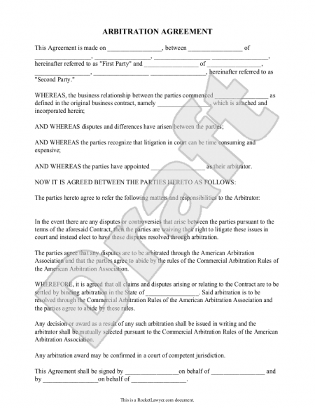 arbitration agreement template