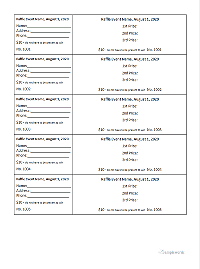 Raffle Ticket Template Blank DocTemplates