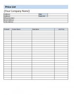Price List Template Small Business - Microsoft Excel