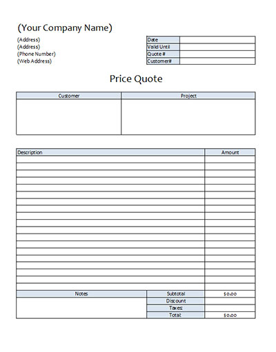 Price Quote Template for Business - Microsoft Excel