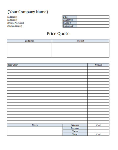 quote template business excel Quote Template Microsoft   Excel Price Spreadsheet