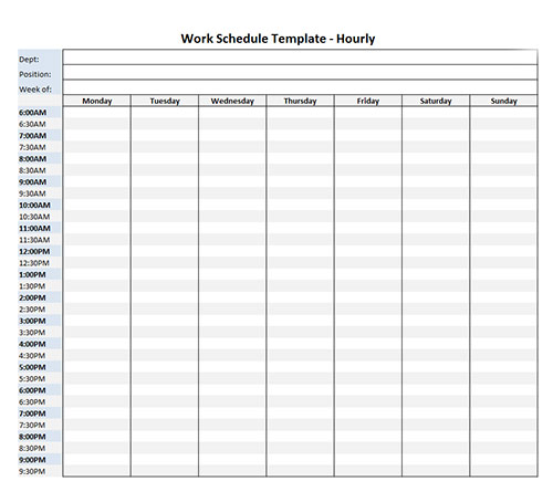 Work Schedule Template Hourly Microsoft Excel