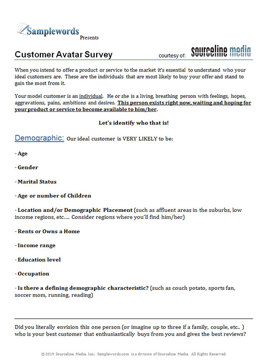 Customer Avatar Worksheet