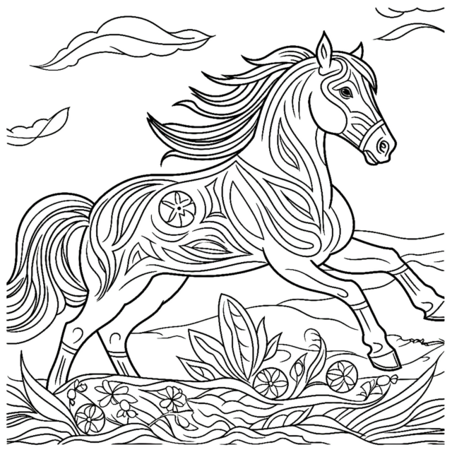horse coloring book page
