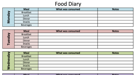 Food Diary for daily food charting for good health